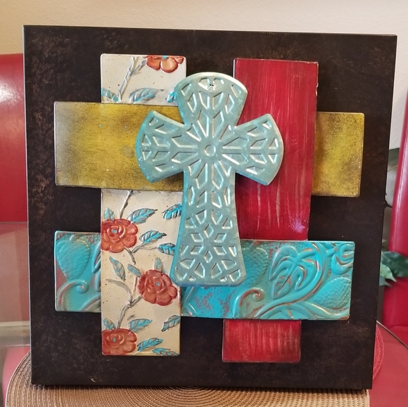 TEXTURED 3D METAL CROSS WALL ART DECOR - Picture 8 of 11